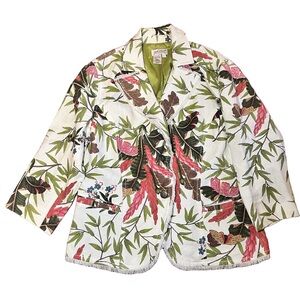 Boho Chic Tropical Linen Blazer with raw edging. Luxury women’s sz 8